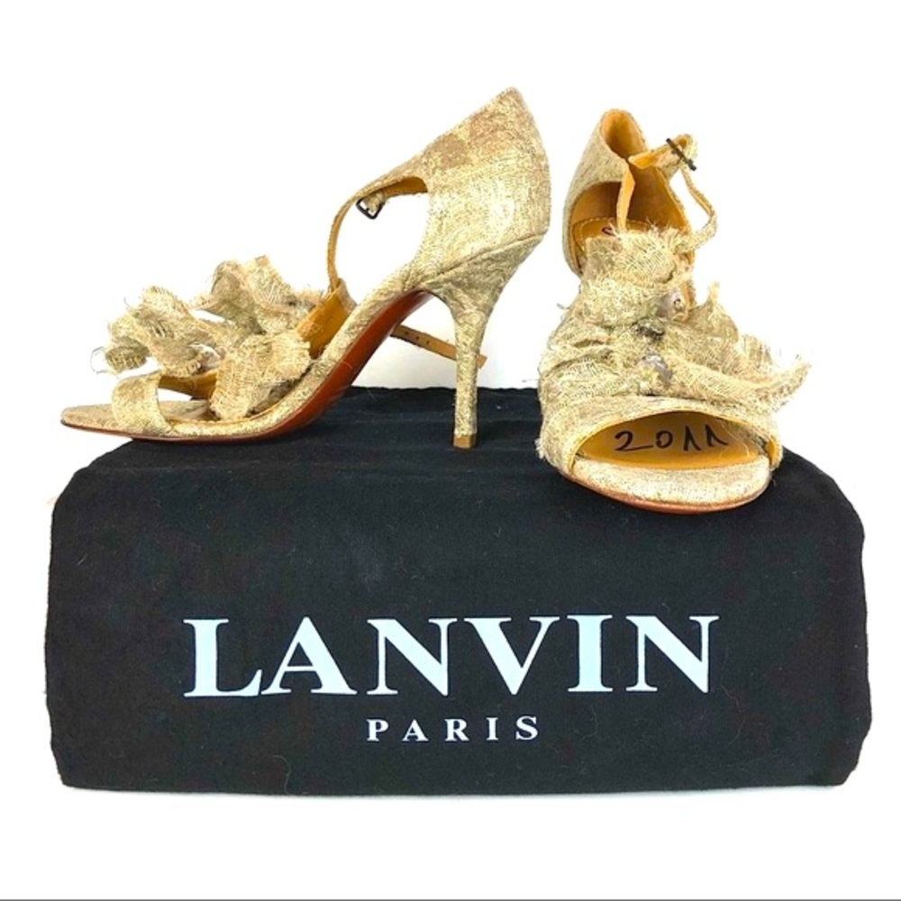 Lanvin gold damask crystal canvas heels 37